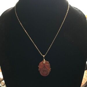 Vintage Chinese Carved Carnelian Pendent & Chain